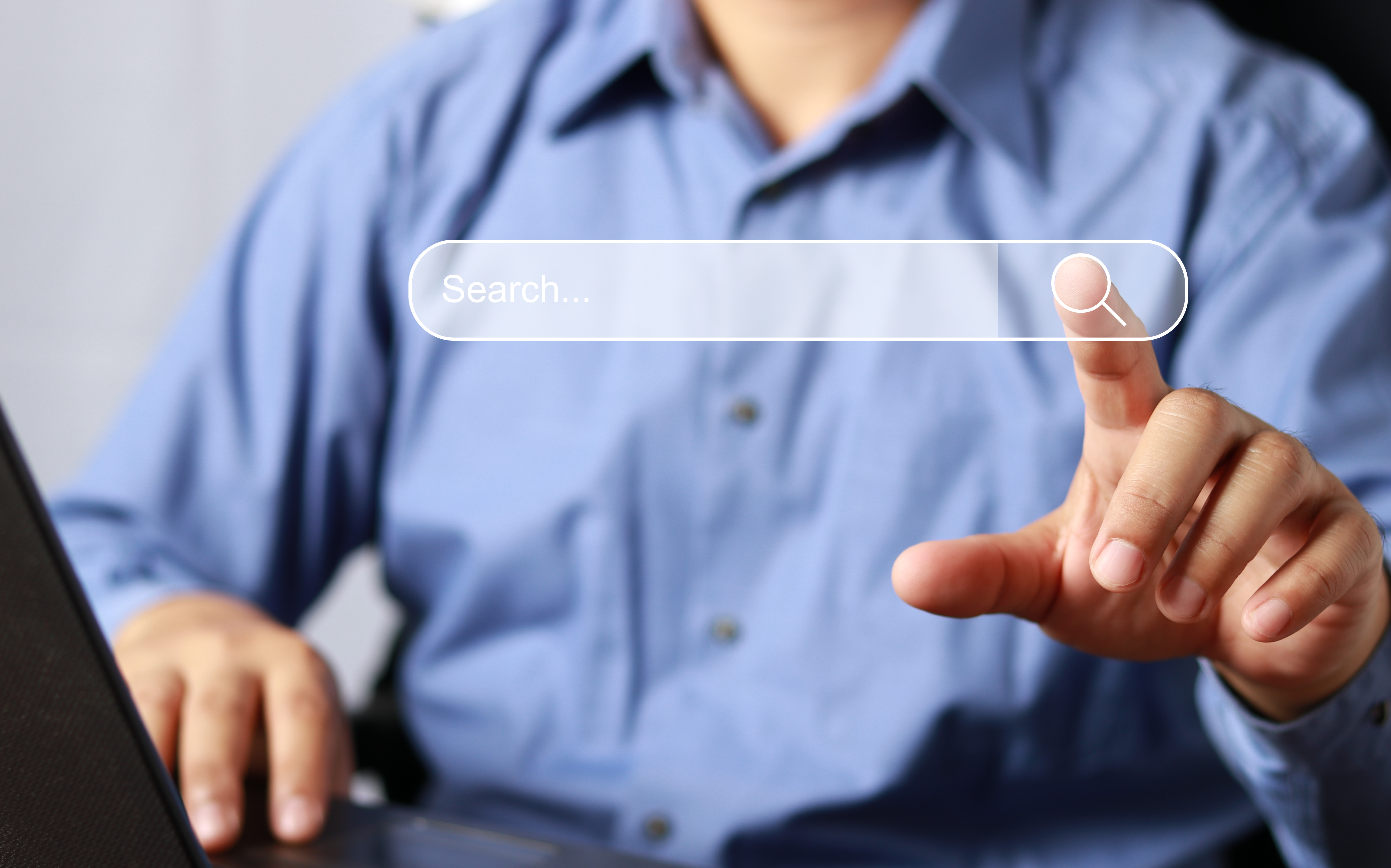 Searching Browsing Internet Data Information Networking Concept, Data Search Technology Search Engine Optimization, Male hand pressing Search button. Marketing 1335789506